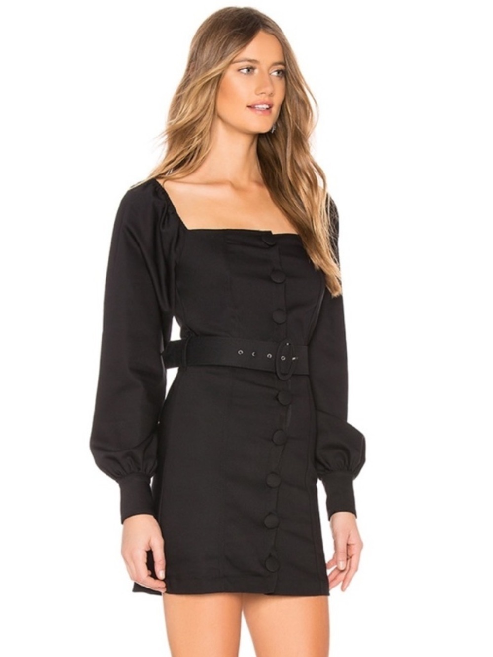 NWT L’Academie Lena Cotton Off The Shoulder Long Sleeve Mini Dress Black XXS - Picture 3 of 9